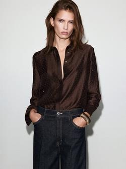 Mango Rhinestone Satin Shirt, Brown