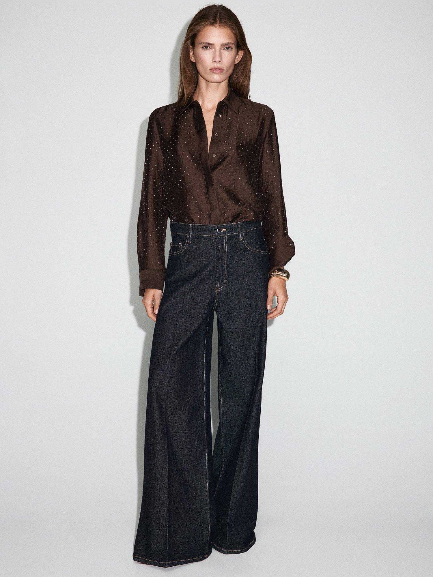 Product image 2 of 7, which shows Mango Rhinestone Satin Shirt, Brown, 6