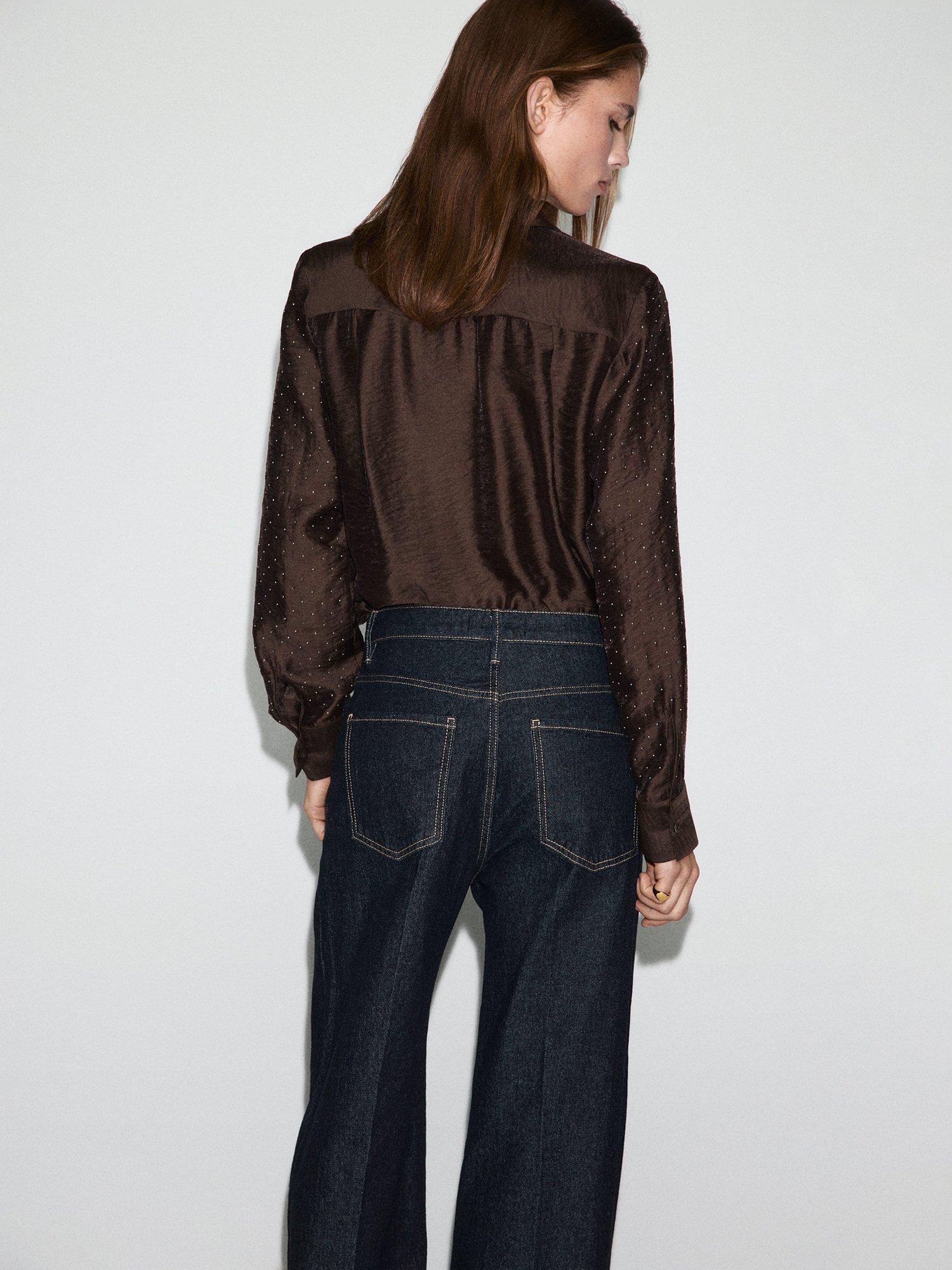 Product image 4 of 7, which shows Mango Rhinestone Satin Shirt, Brown, 6