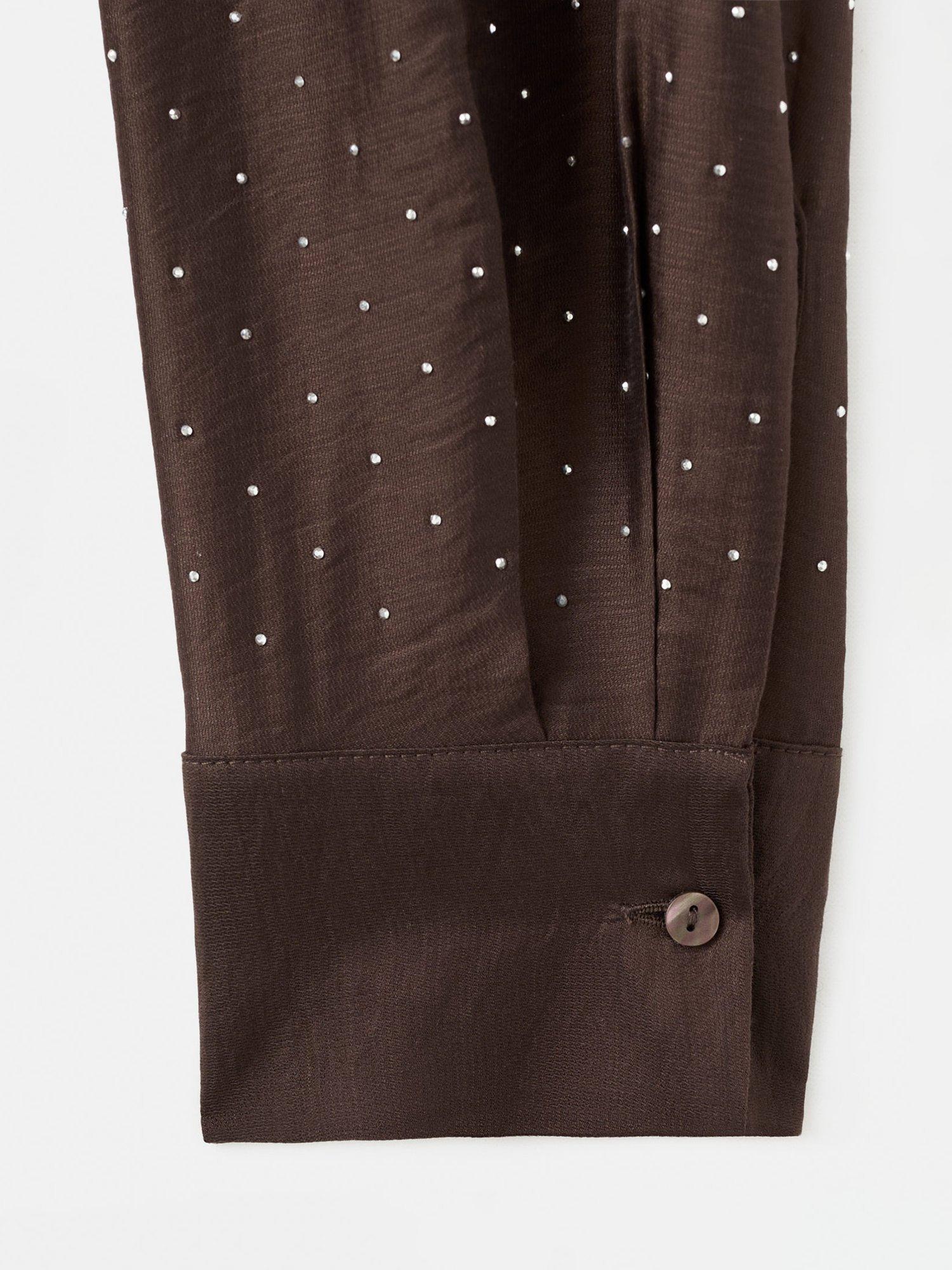 Product image 5 of 7, which shows Mango Rhinestone Satin Shirt, Brown, 6