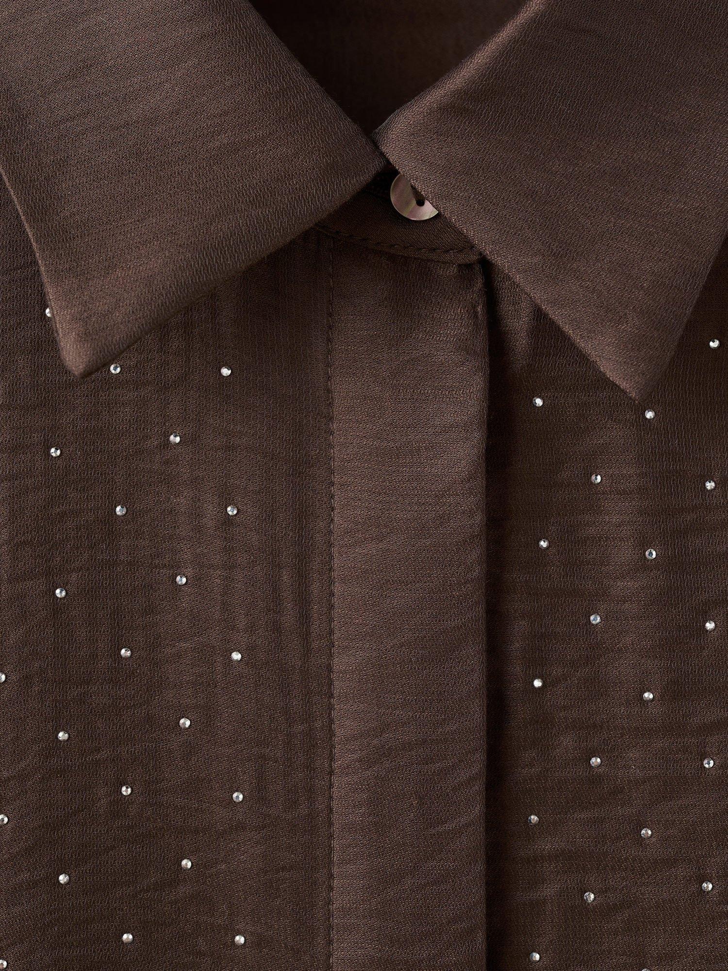 Product image 7 of 7, which shows Mango Rhinestone Satin Shirt, Brown, 6