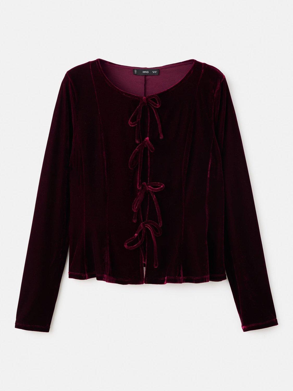 Product image 3 of 8, which shows Mango Bows Velvet Blouse, Dark Red, L