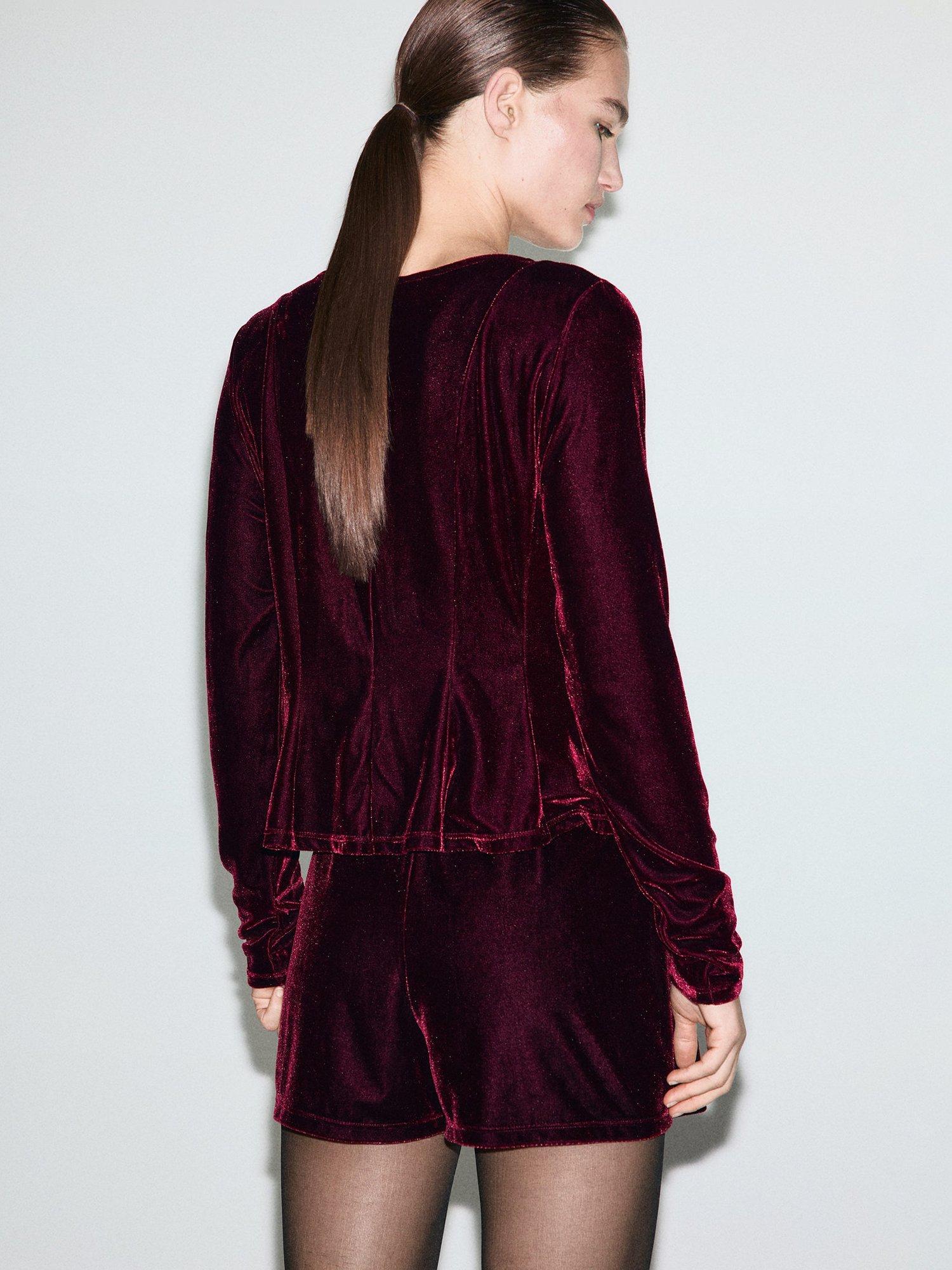 Product image 4 of 8, which shows Mango Bows Velvet Blouse, Dark Red, L