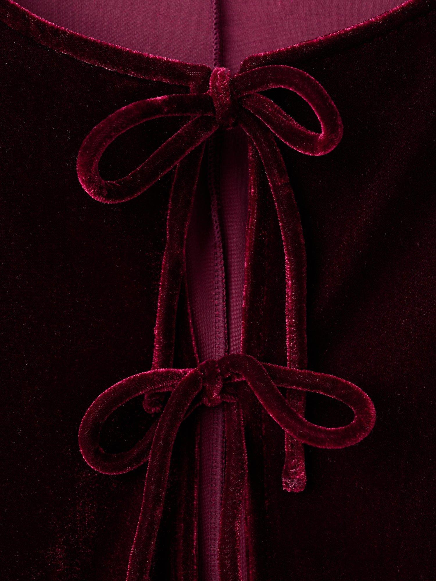 Product image 8 of 8, which shows Mango Bows Velvet Blouse, Dark Red, L