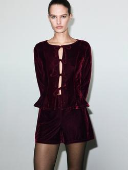 Mango Velvet Shorts, Dark Red, Dark Red