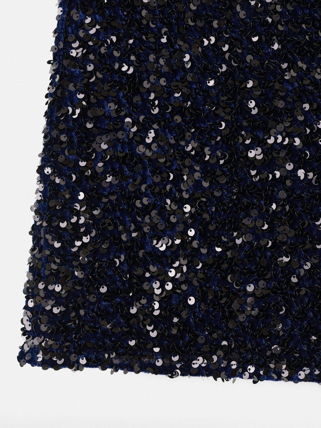 Product image 5 of 7, which shows Mango Sequin Velvet Shorts, Navy, XS