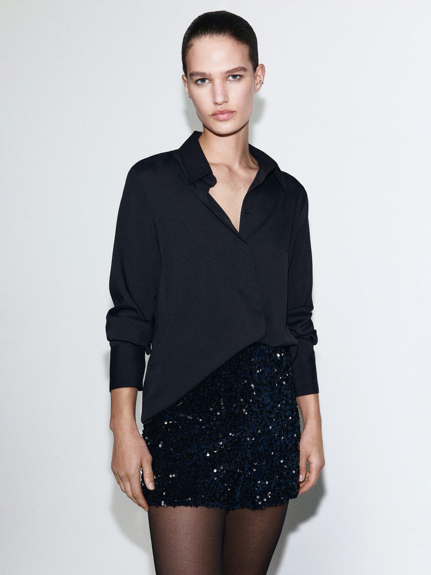 Product image 6 of 7, which shows Mango Sequin Velvet Shorts, Navy, XS