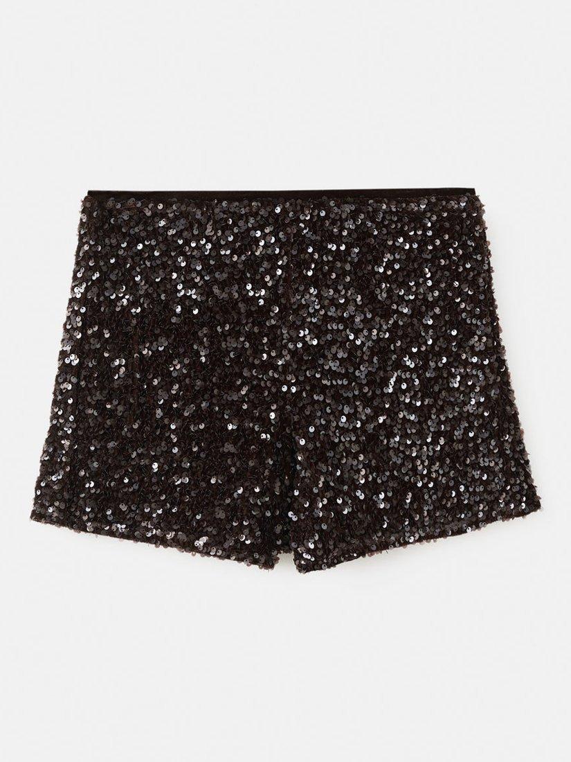 Product image 3 of 7, which shows Mango Velvet Sequin Shorts, Dark Brown, M