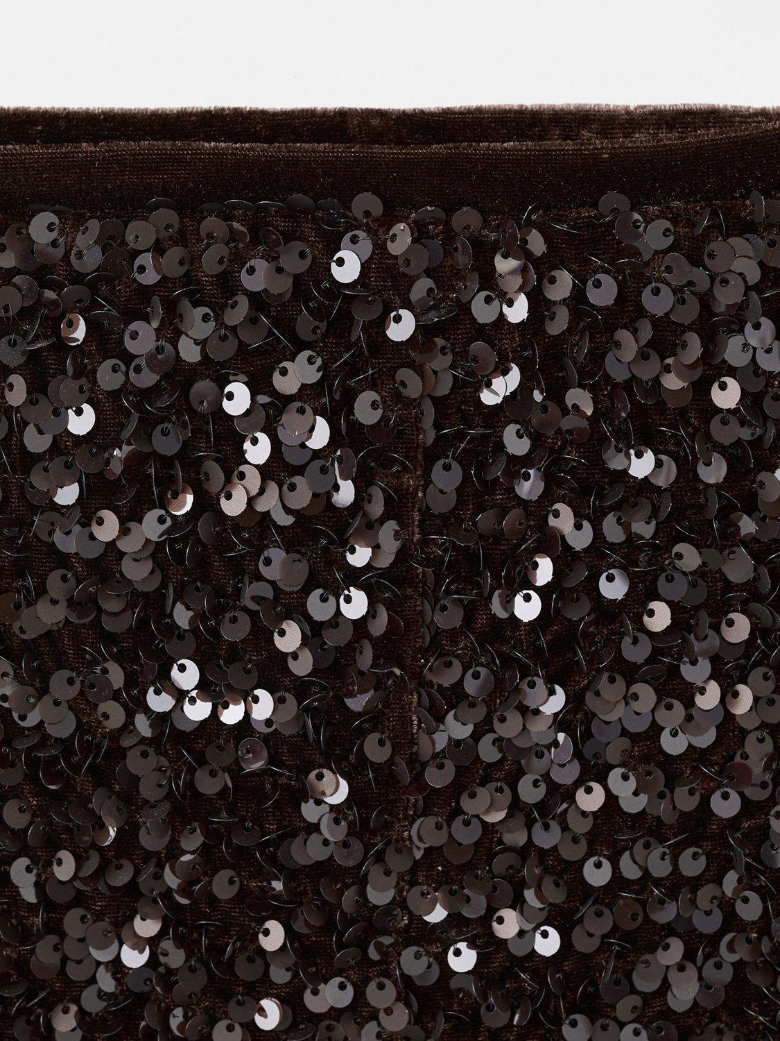 Product image 7 of 7, which shows Mango Velvet Sequin Shorts, Dark Brown, M