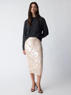 Mango Java Sequin Midi Skirt, Light Beige, Light Beige