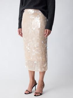 Mango Java Sequin Midi Skirt, Light Beige - view 2, Light Beige