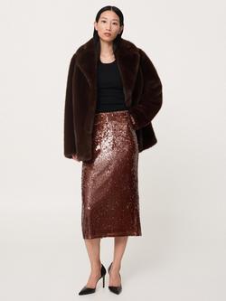 Mango Xjaviera A-Line Sequin Midi Skirt, Brown