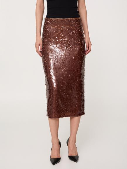 Mango Xjaviera A-Line Sequin Midi Skirt - view 2, Brown