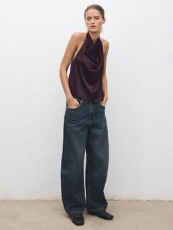 Mango Newmia Sleeveless Halterneck Jersey Top - view 2, Dark Purple