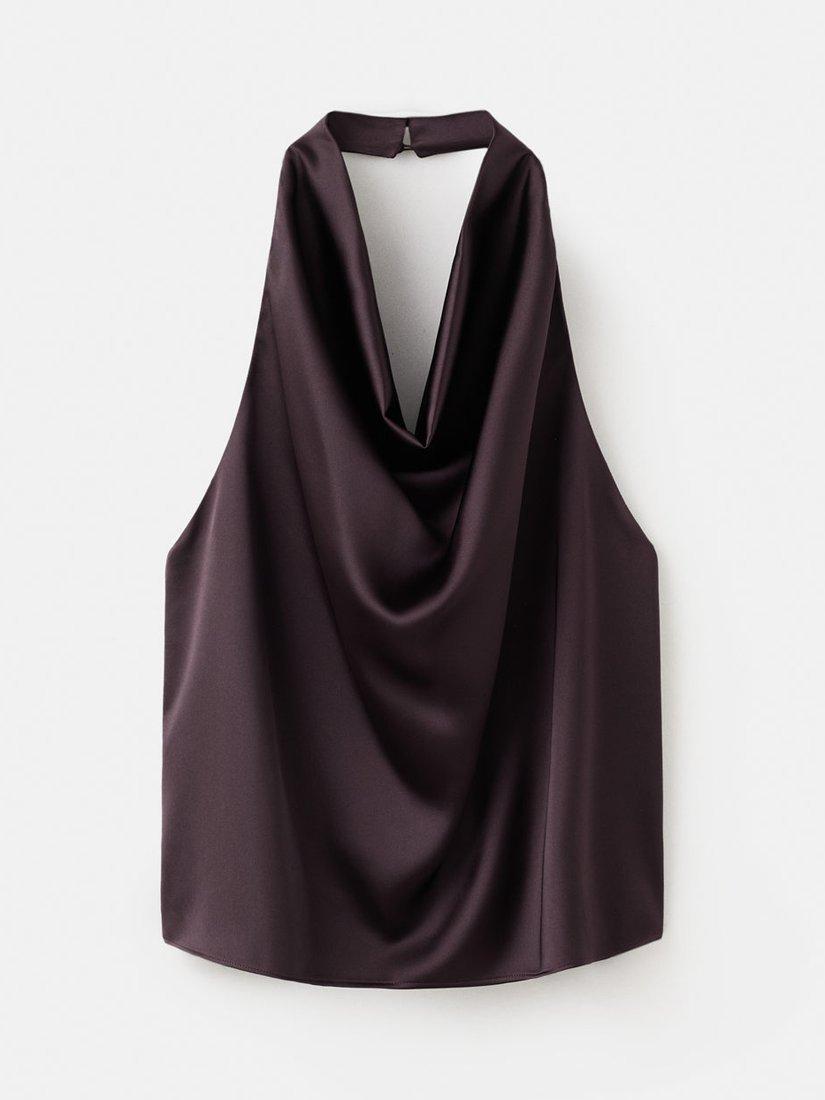 Product image 3 of 8, which shows Mango Newmia Sleeveless Halterneck Jersey Top, Dark Purple, XXS