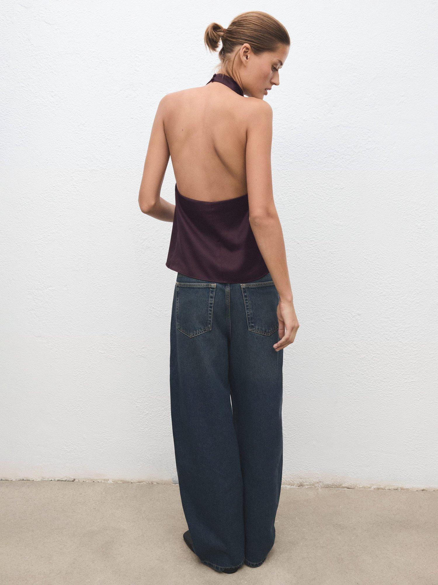Product image 4 of 8, which shows Mango Newmia Sleeveless Halterneck Jersey Top, Dark Purple, XXS