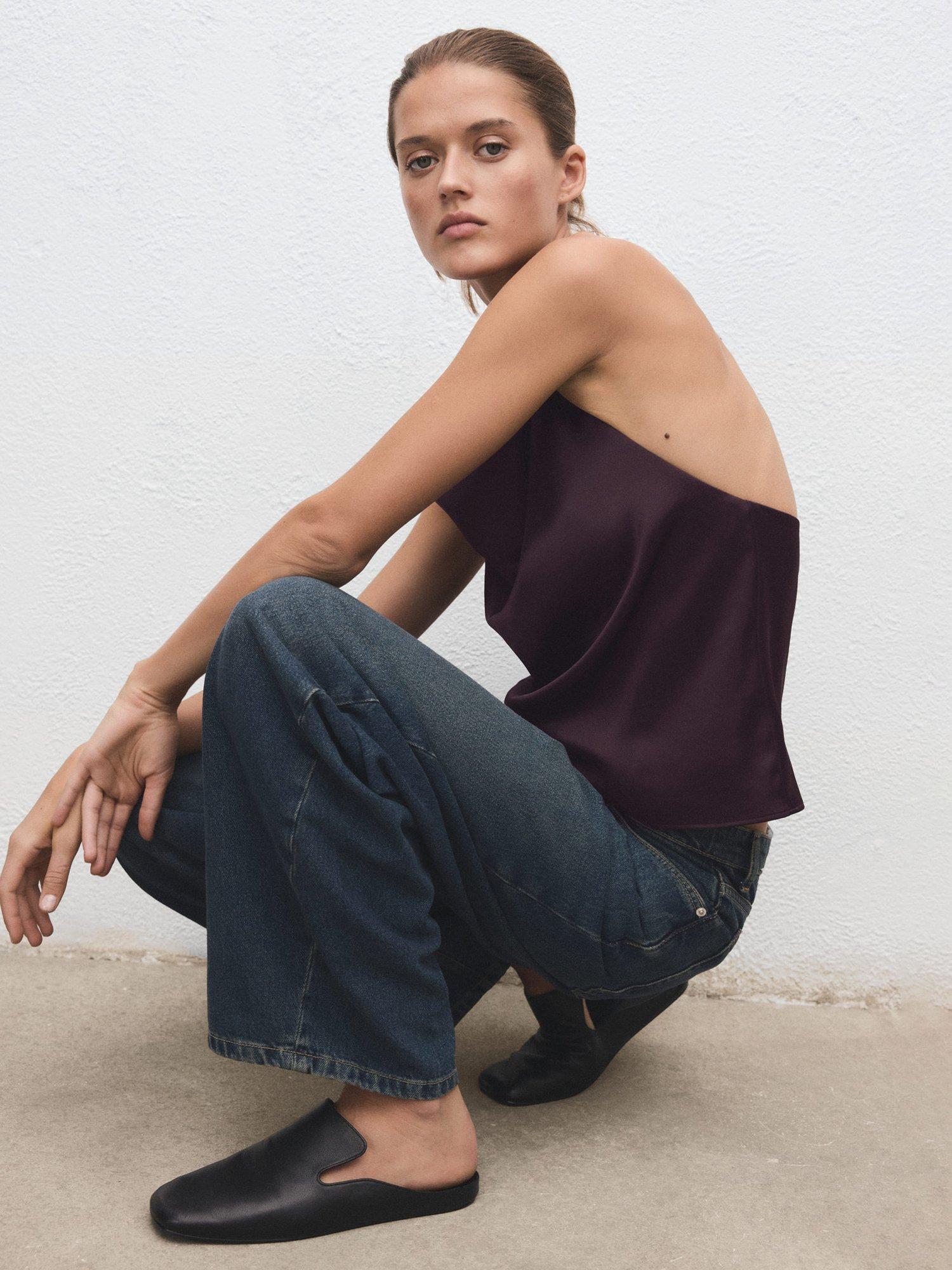 Product image 7 of 8, which shows Mango Newmia Sleeveless Halterneck Jersey Top, Dark Purple, XXS