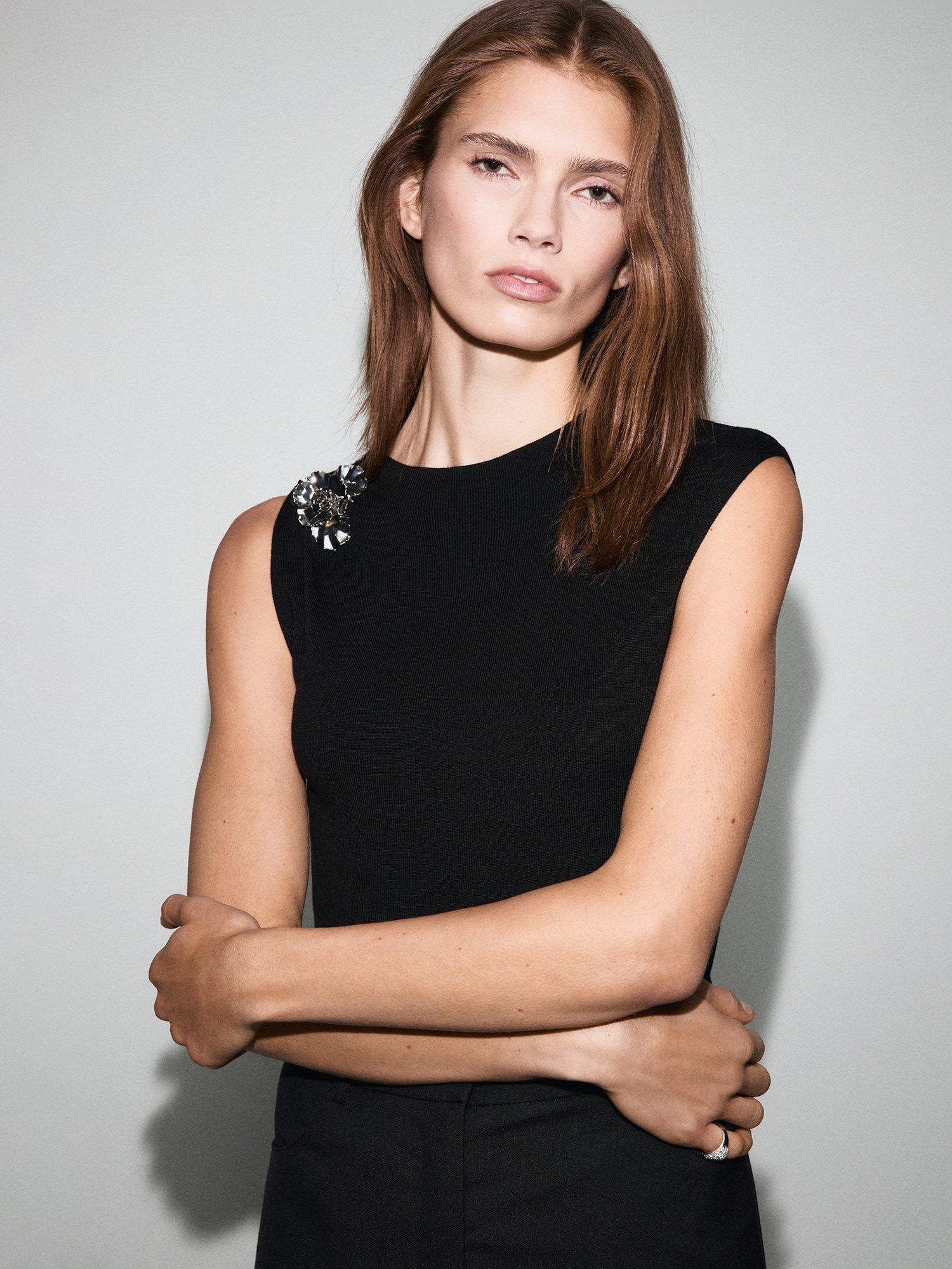 Product image 1 of 8, which shows Mango Tapies Cotton Blend Sleeveless Tank Top, Black, XXXL