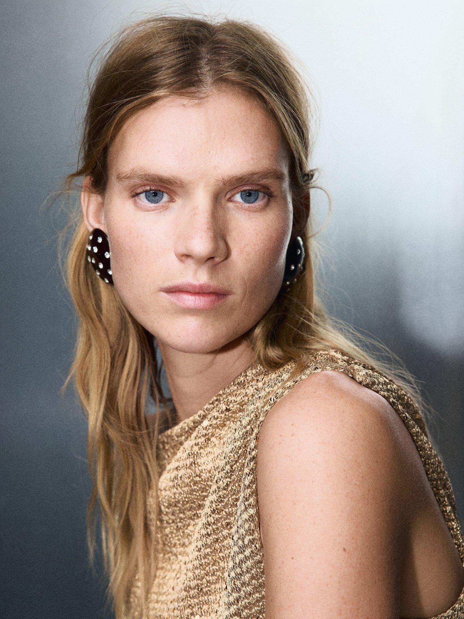 Product image 2 of 6, which shows Mango Metallic Asymmetric Top, Gold, S