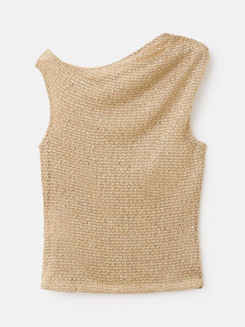Product image 3 of 6, which shows Mango Metallic Asymmetric Top, Gold, S