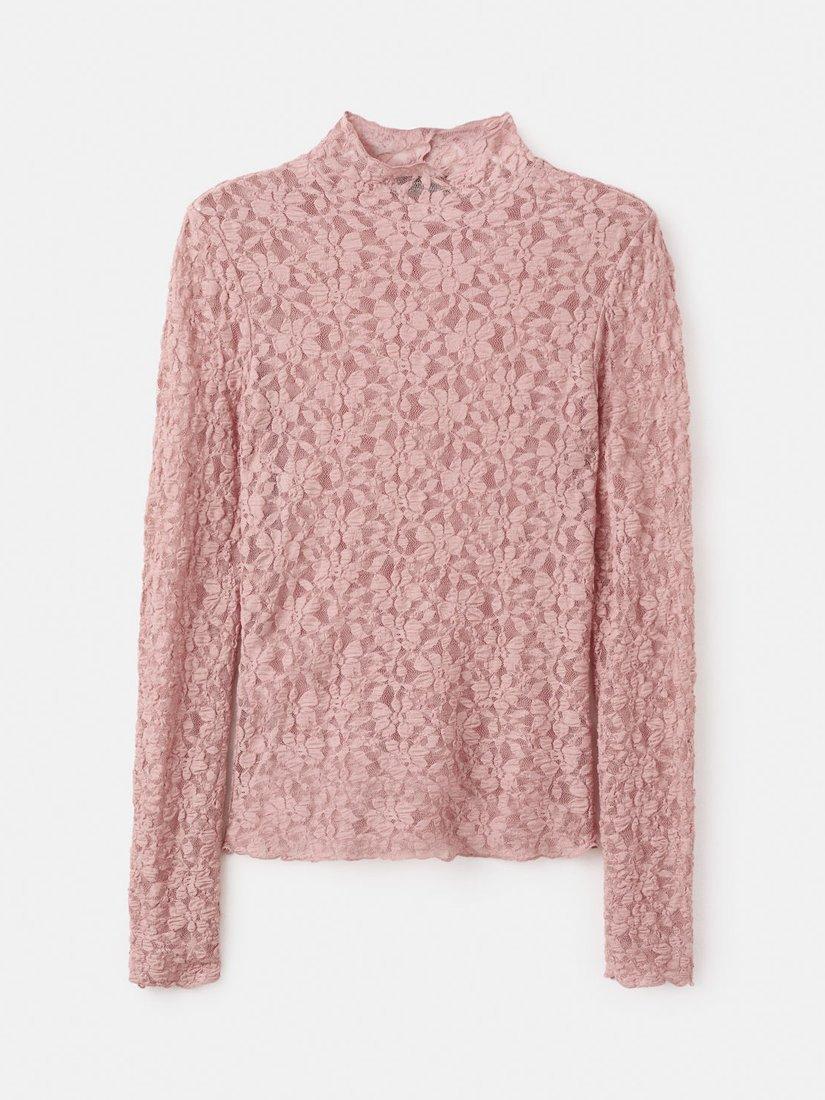 Product image 3 of 8, which shows Mango Lace Perkins Neck T-Shirt, Pastel Pink, L