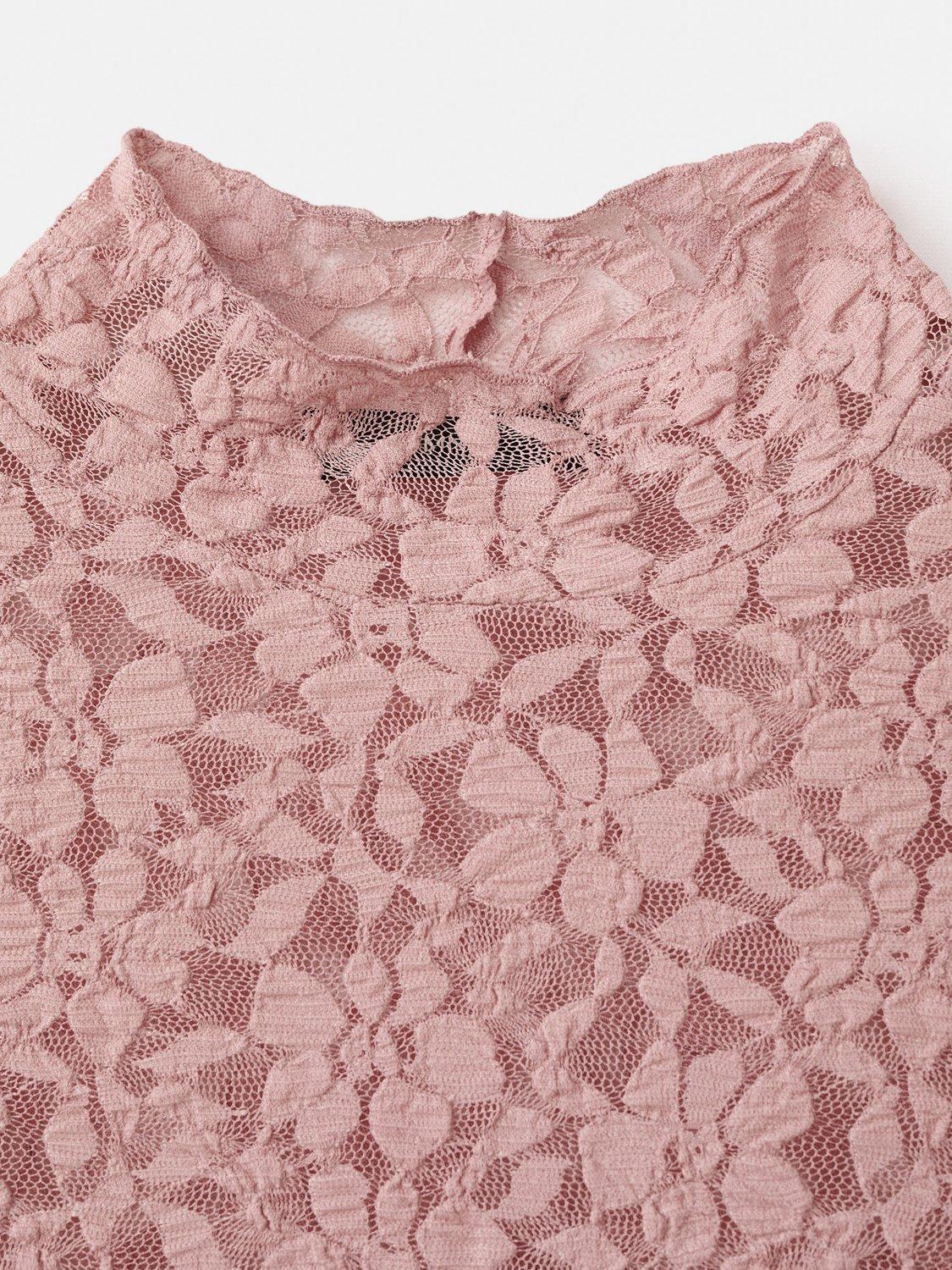 Product image 8 of 8, which shows Mango Lace Perkins Neck T-Shirt, Pastel Pink, L