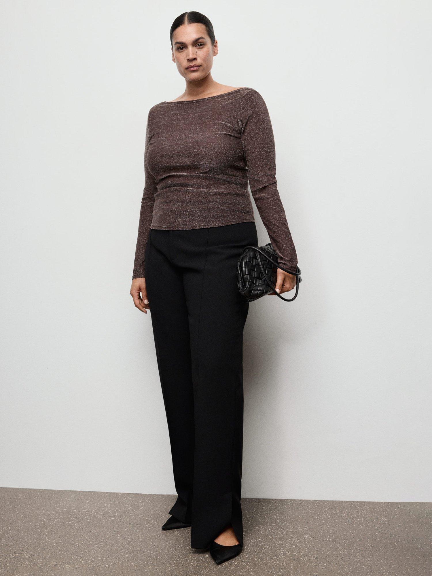 Product image 8 of 9, which shows Mango Lali Boat Neck Sparkle Top, Dark Purple, M