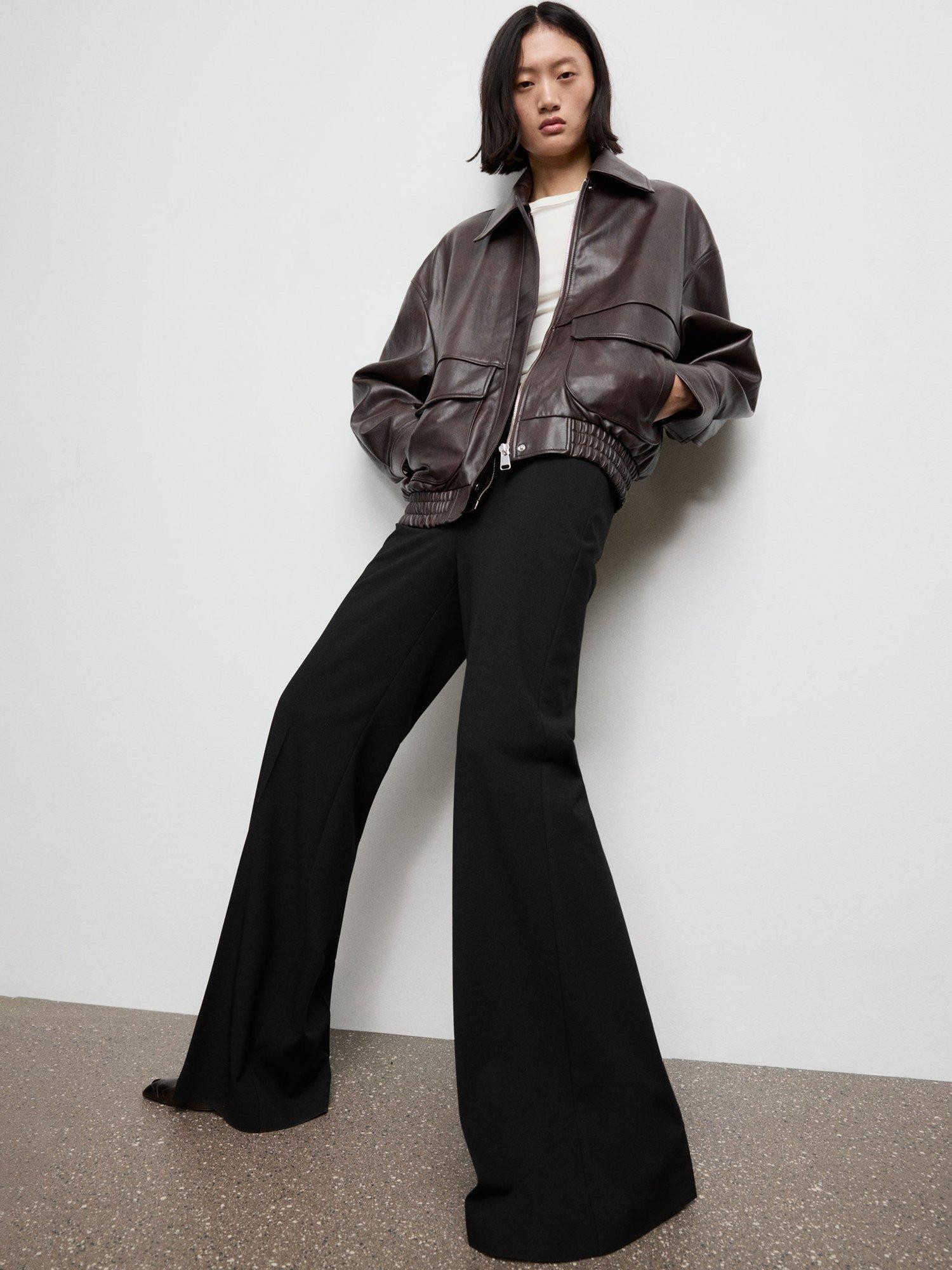 Product image 2 of 7, which shows Mango High Waist Flared Trousers, Black, 6