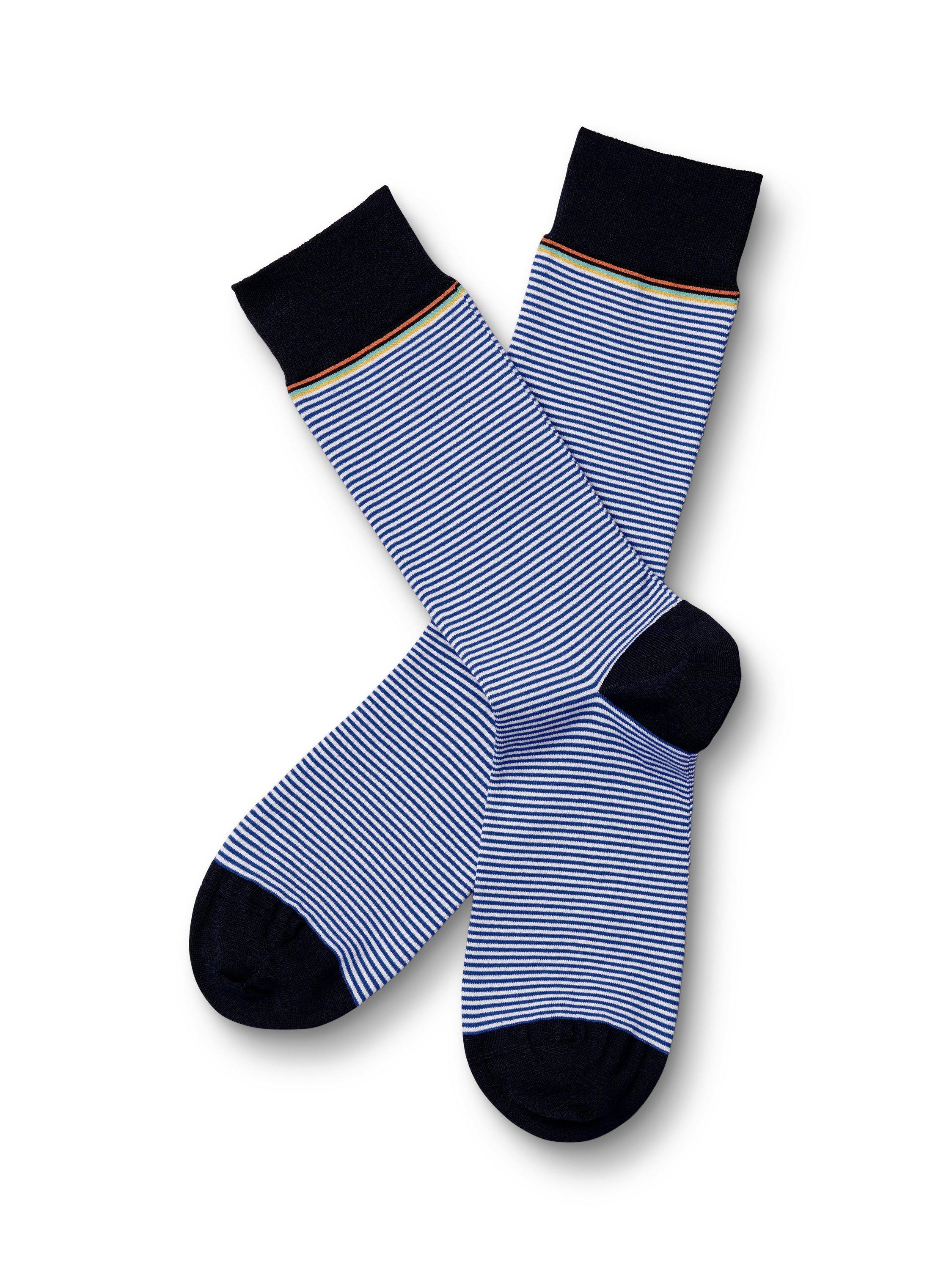 Product image 1 of 2, which shows Charles Tyrwhitt Cotton Blend Stripe Crew Socks, Cobalt Blue, L