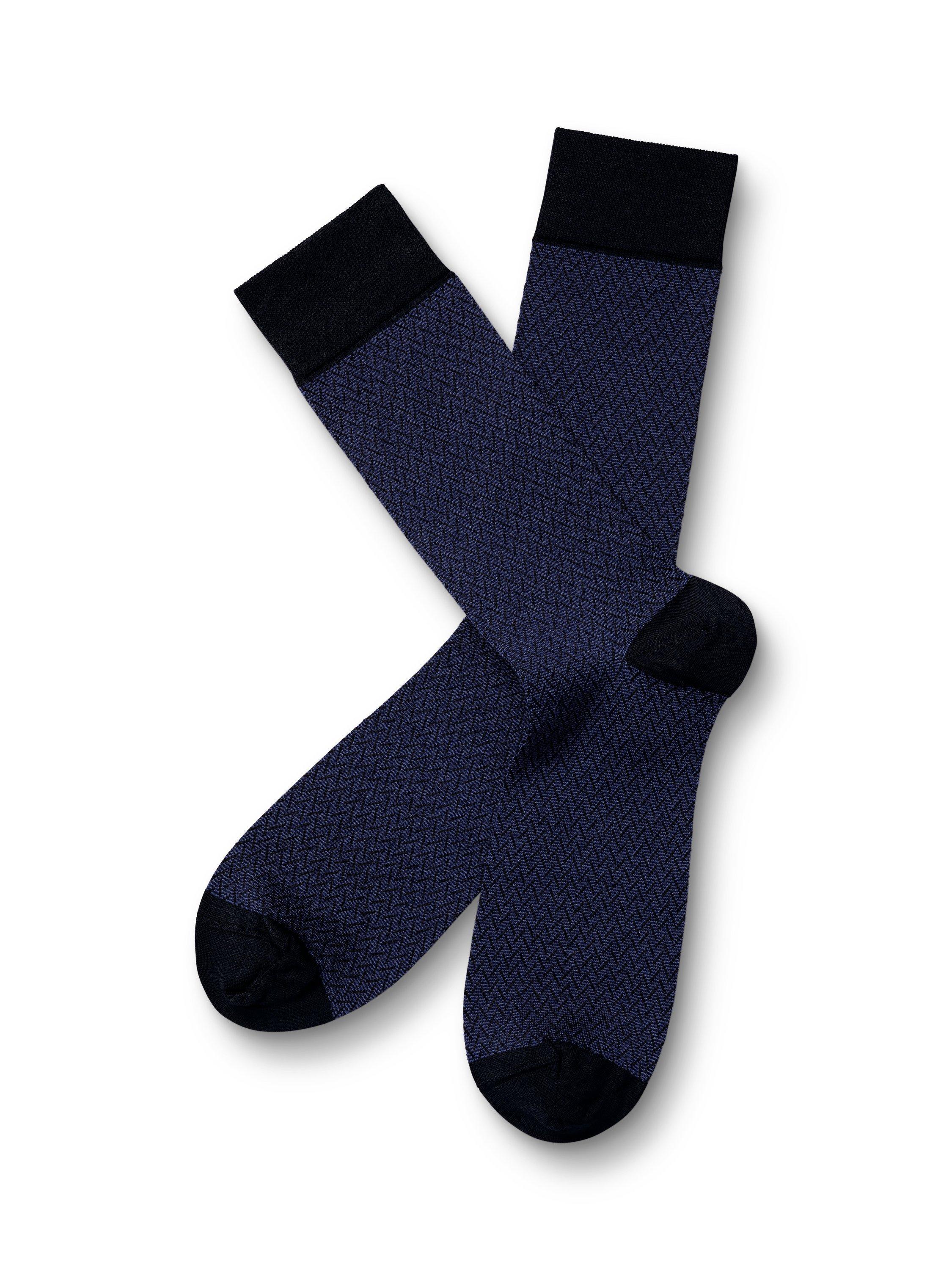 Product image 1 of 2, which shows Charles Tyrwhitt Cotton Herringbone Crew Socks, Royal Blue, L