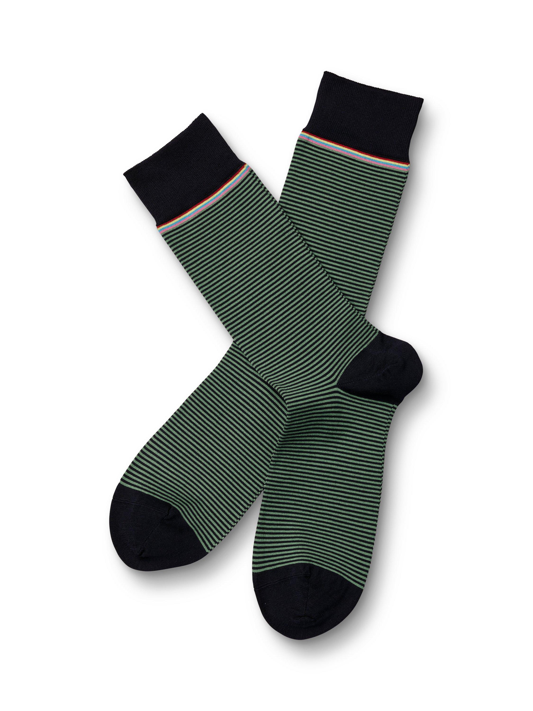 Product image 1 of 2, which shows Charles Tyrwhitt Cotton Blend Stripe Crew Socks, Navy/Green, L