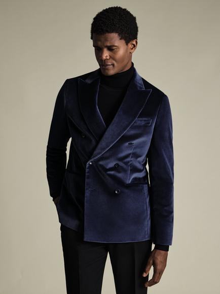 Charles Tyrwhitt Single Breasted Velvet Blazer, Indigo Blue, Indigo Blue