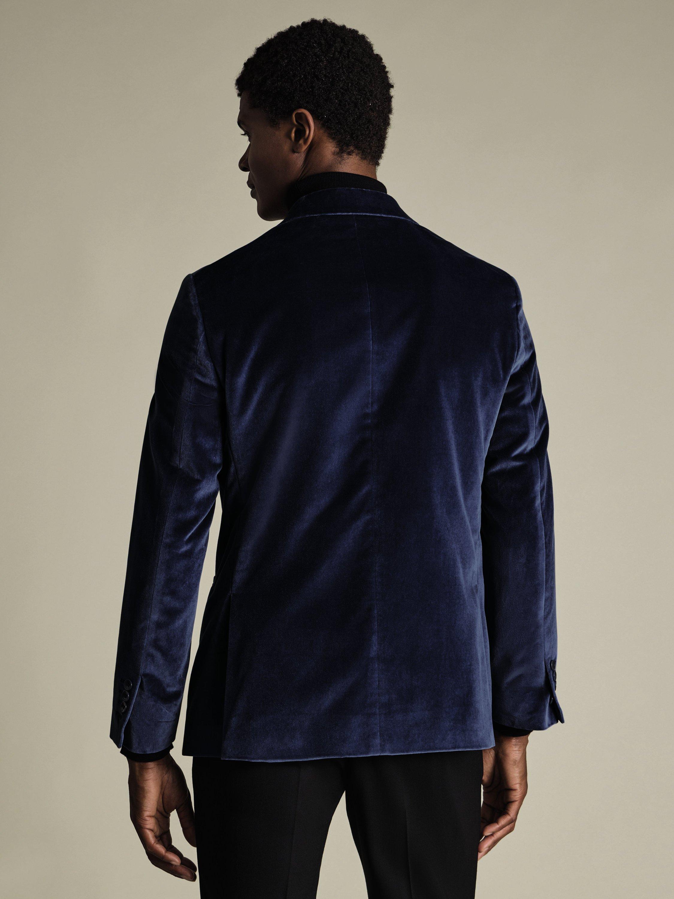 Product image 2 of 5, which shows Charles Tyrwhitt Single Breasted Velvet Blazer, Indigo Blue, 36R
