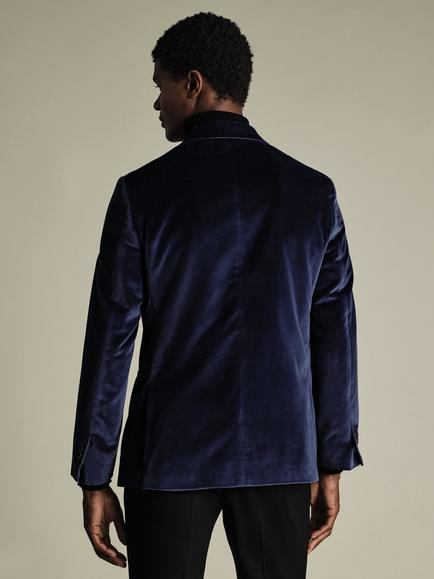 Charles Tyrwhitt Single Breasted Velvet Blazer, Indigo Blue - view 2, Indigo Blue