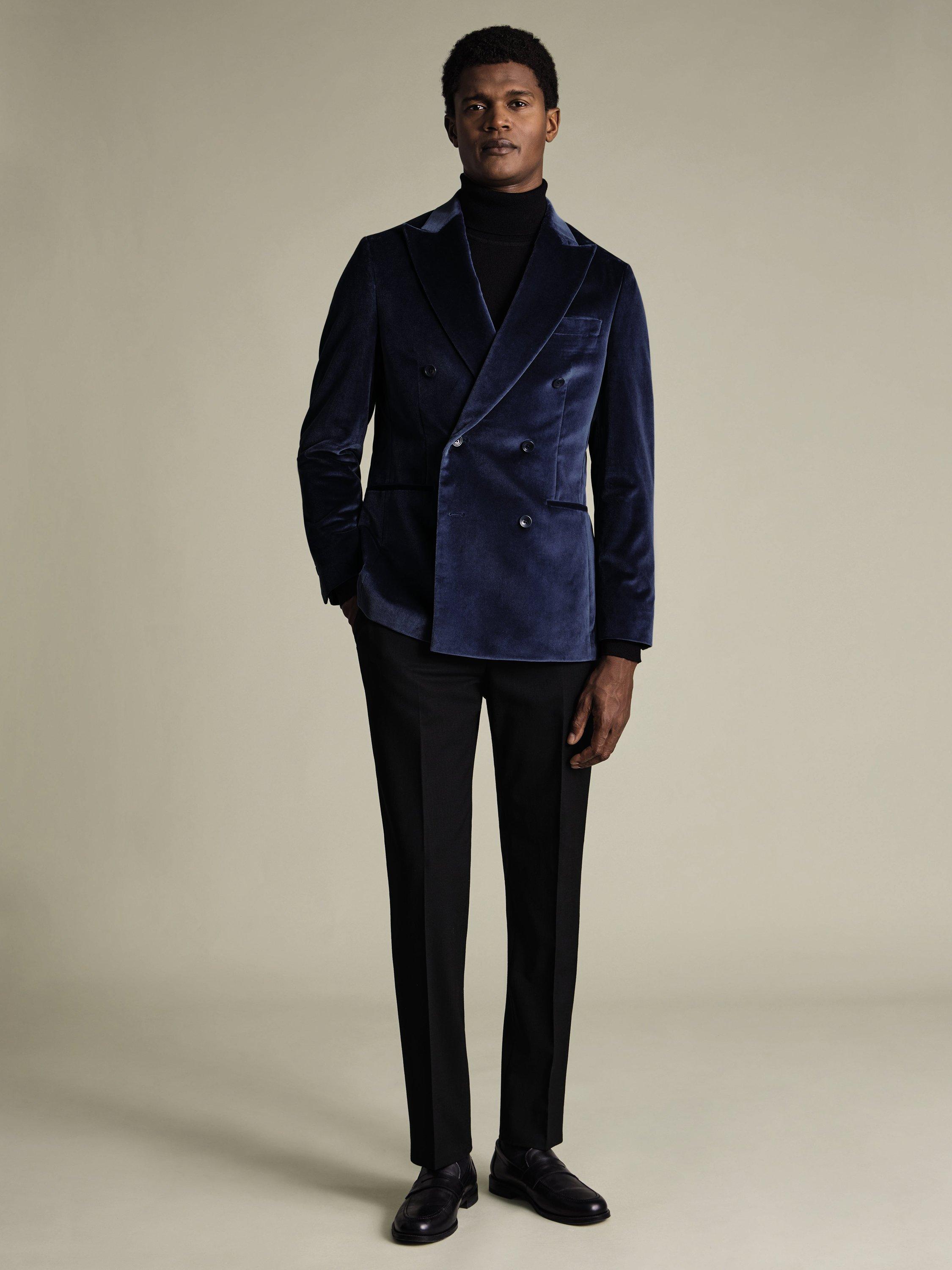 Product image 3 of 5, which shows Charles Tyrwhitt Single Breasted Velvet Blazer, Indigo Blue, 36R