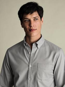 Charles Tyrwhitt Cotton Gingham Long Sleeve Collar Shirt - view 2, Light Grey