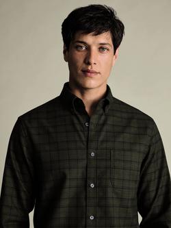 Charles Tyrwhitt Non-Iron Cotton Twill Weave Regular Fit Check Shirt, Olive Green - view 2, Olive Green