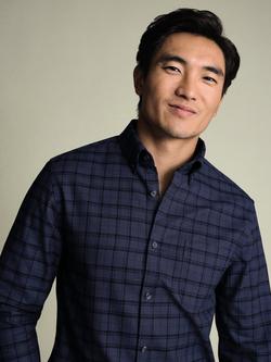 Charles Tyrwhitt Non-Iron Cotton Twill Weave Slim Fit Check Shirt, Denim Blue - view 2, Denim Blue