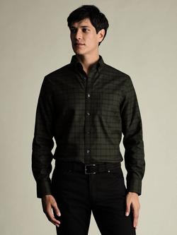 Charles Tyrwhitt Cotton Check Long Sleeve Collar Shirt, Olive Green