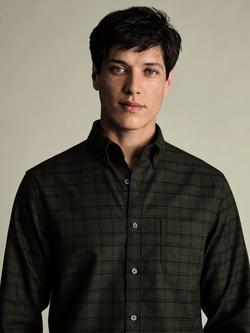 Charles Tyrwhitt Cotton Check Long Sleeve Collar Shirt - view 2, Olive Green