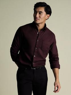 Charles Tyrwhitt Cotton Long Sleeve Collar Shirt, Burgundy Red