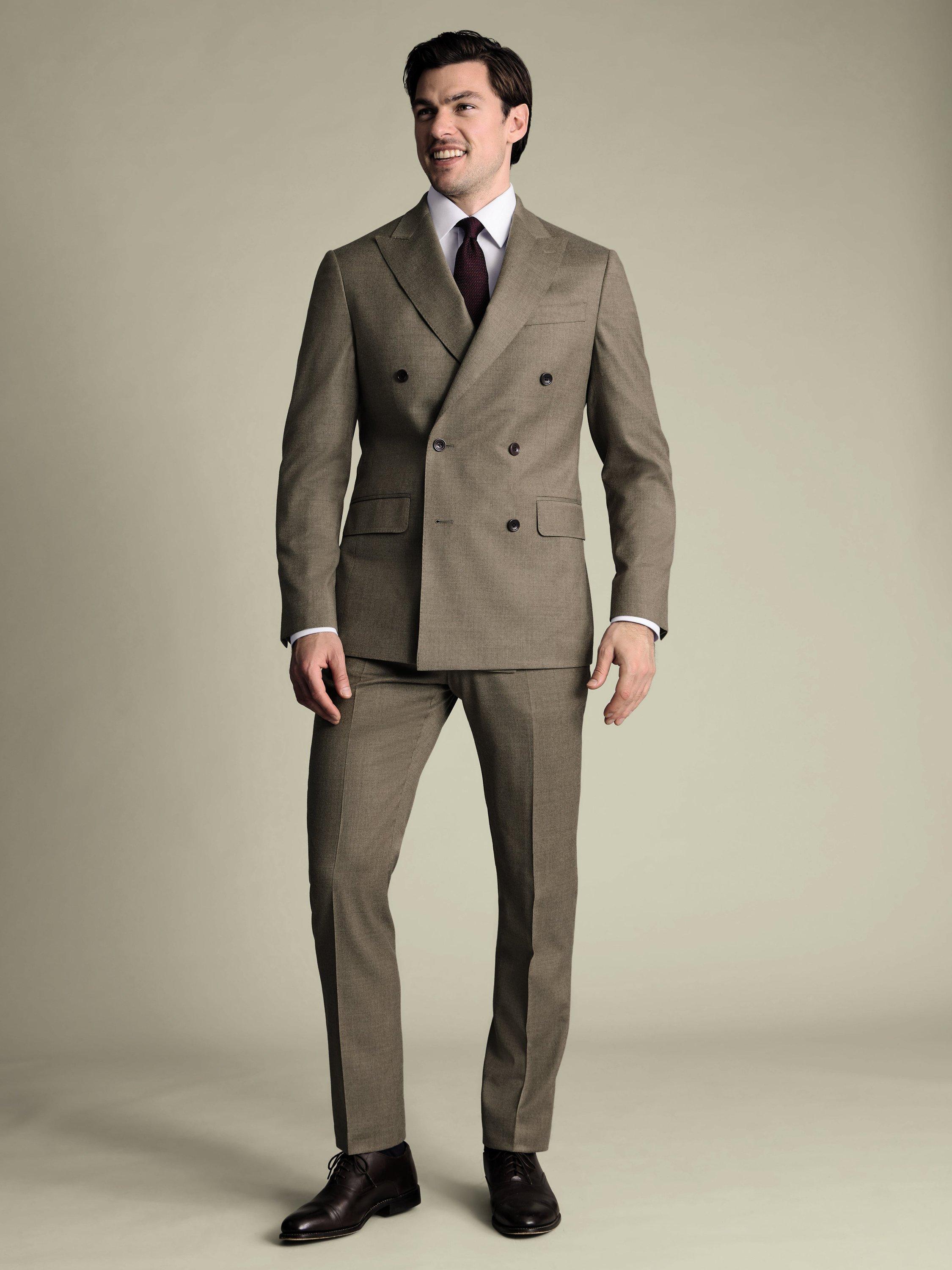 Product image 2 of 5, which shows Charles Tyrwhitt Wool-Rich Double Breasted Suit Jacket, Taupe, 36R