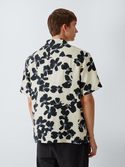 Kin Eden Print Short Sleeve Cotton Shirt, White/Multi - view 2, White Multi