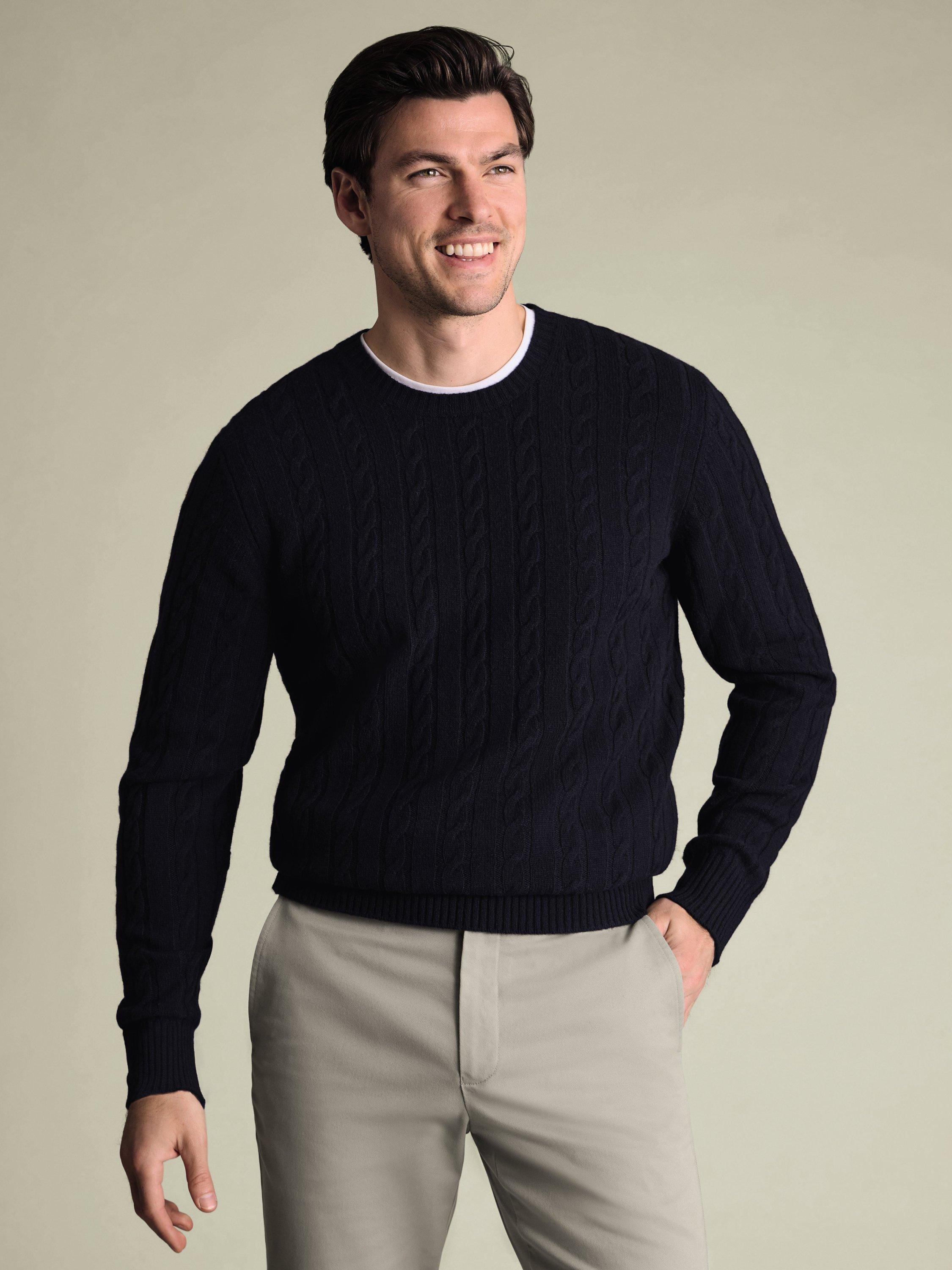 Product image 1 of 5, which shows Charles Tyrwhitt Wool Crew Neck Jumper, Navy, XS