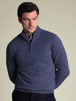 Charles Tyrwhitt Cashmere Zip Neck Fleece Jumper, Denim Blue