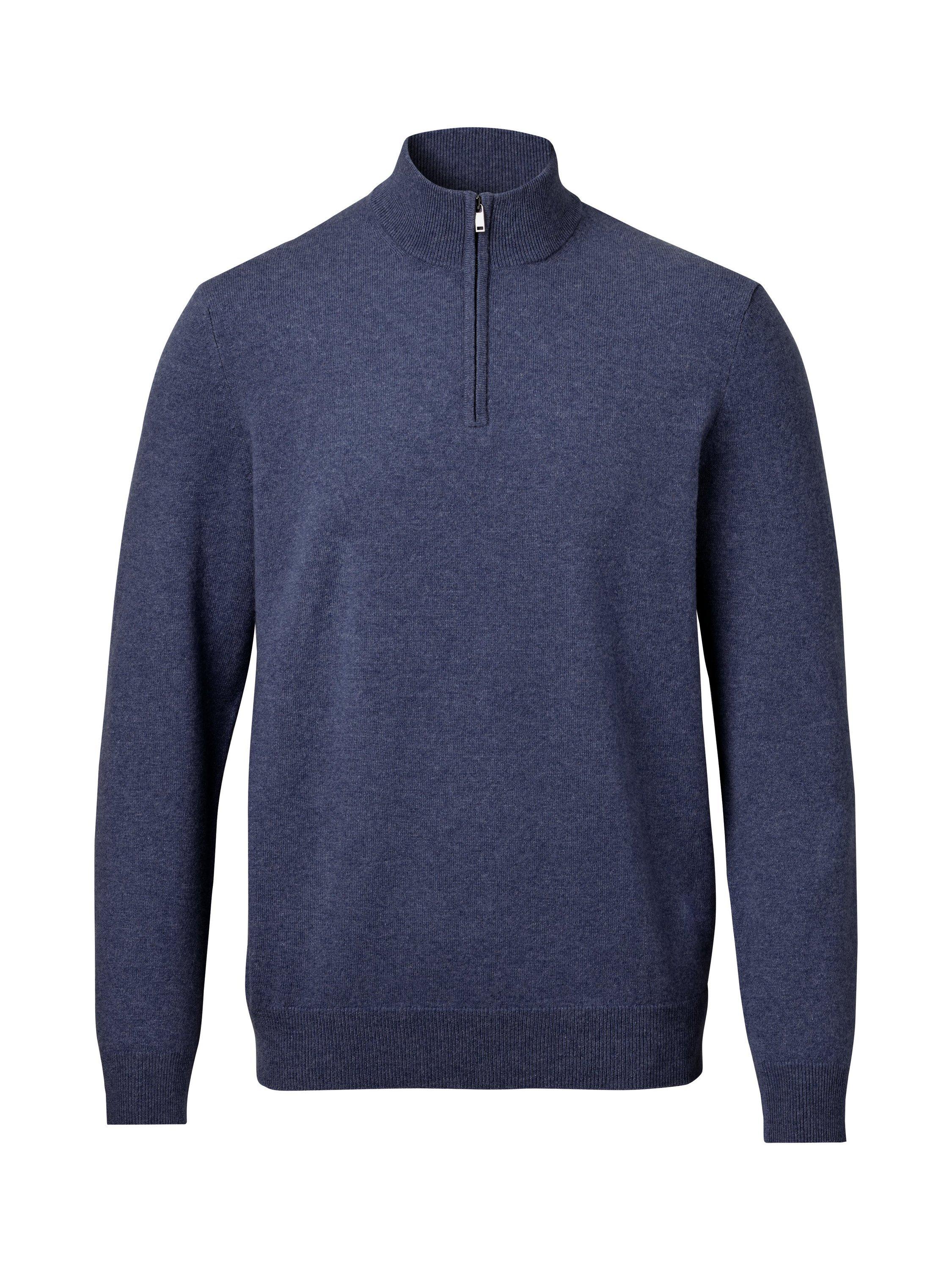 Charles Tyrwhitt Cashmere Zip Neck Fleece Jumper, Denim Blue