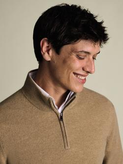 Charles Tyrwhitt Cashmere Zip Neck Fleece Jumper - view 2, Tan