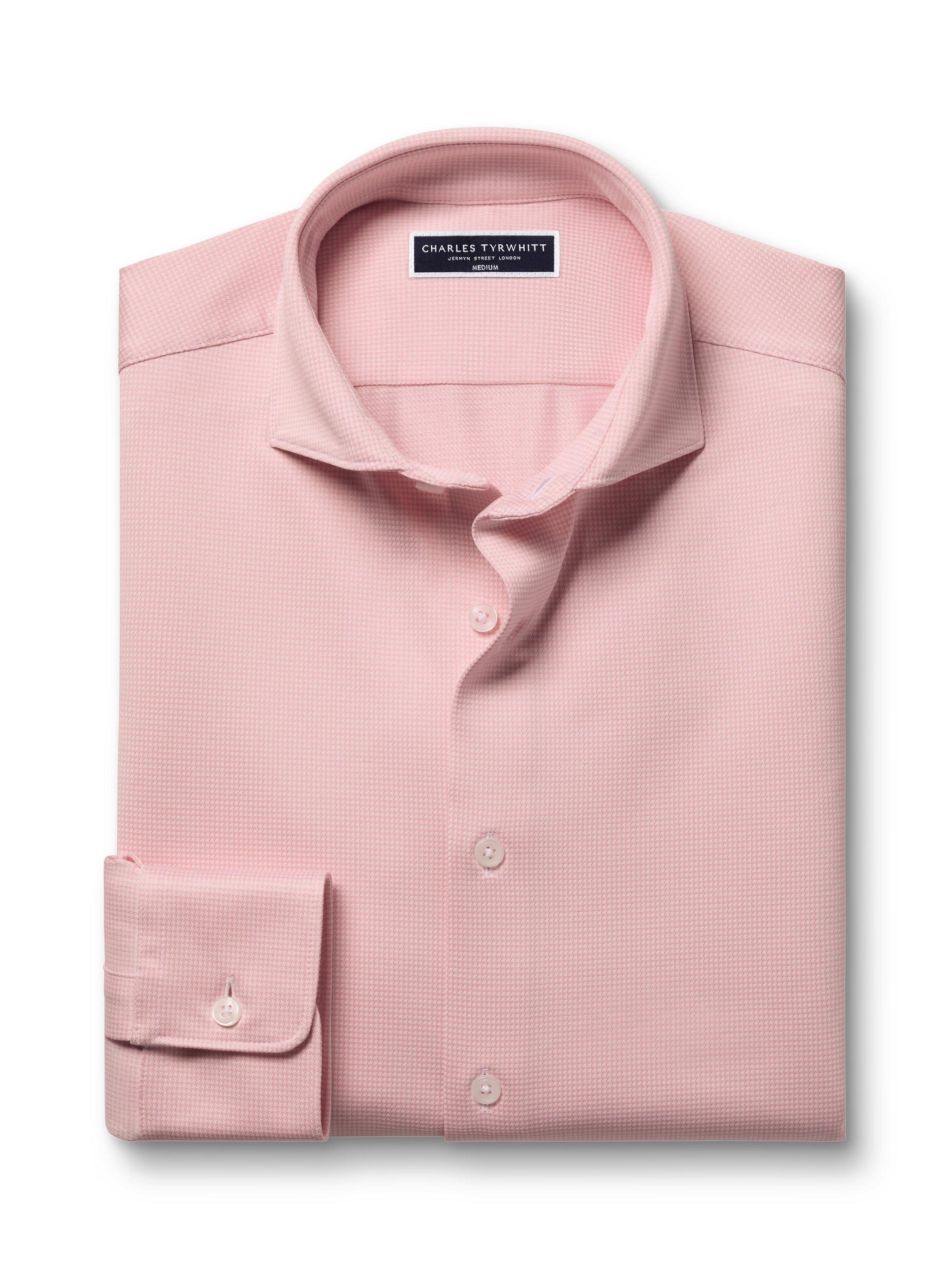 Product image 3 of 6, which shows Charles Tyrwhitt Regular Fit Performance Jersey Shirt, Light Pink, XS