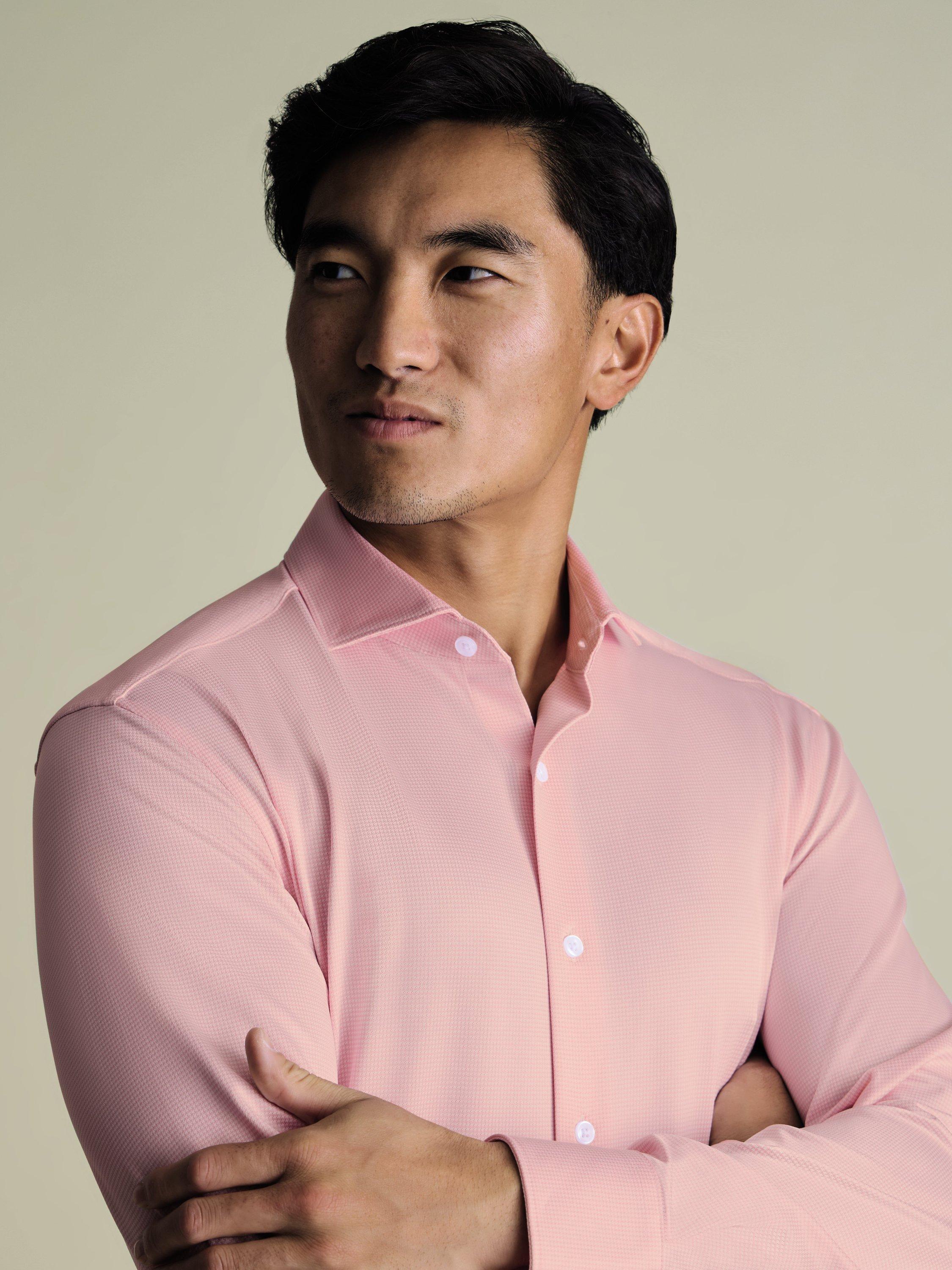 Product image 5 of 6, which shows Charles Tyrwhitt Regular Fit Performance Jersey Shirt, Light Pink, XS
