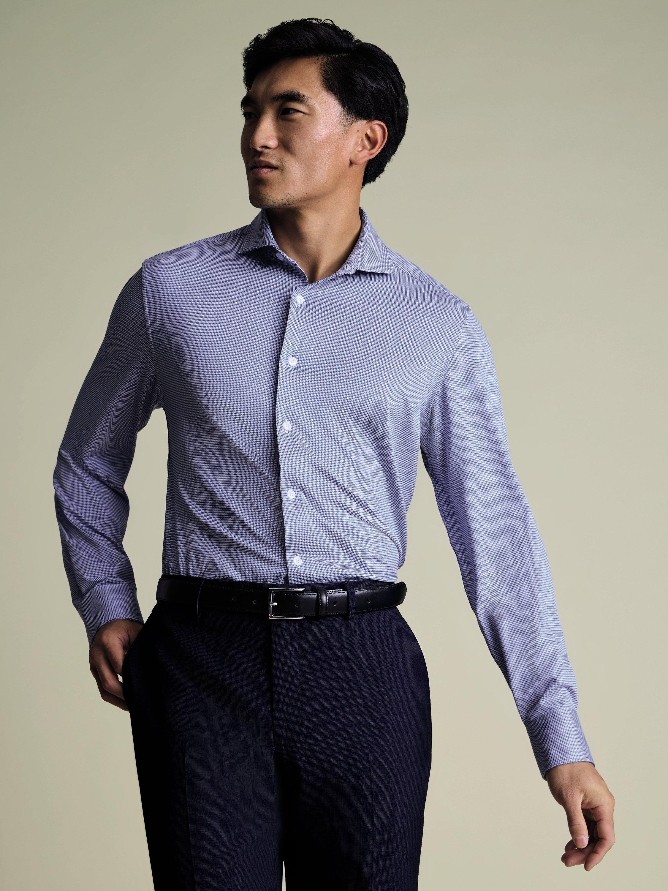 Product image 1 of 6, which shows Charles Tyrwhitt Regular Fit Performance Jersey Shirt, Royal Blue, XS
